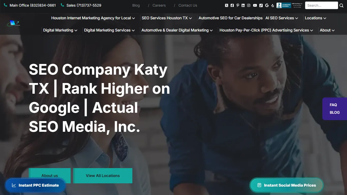 Actual SEO Media homepage, an SEO agency in Katy, TX