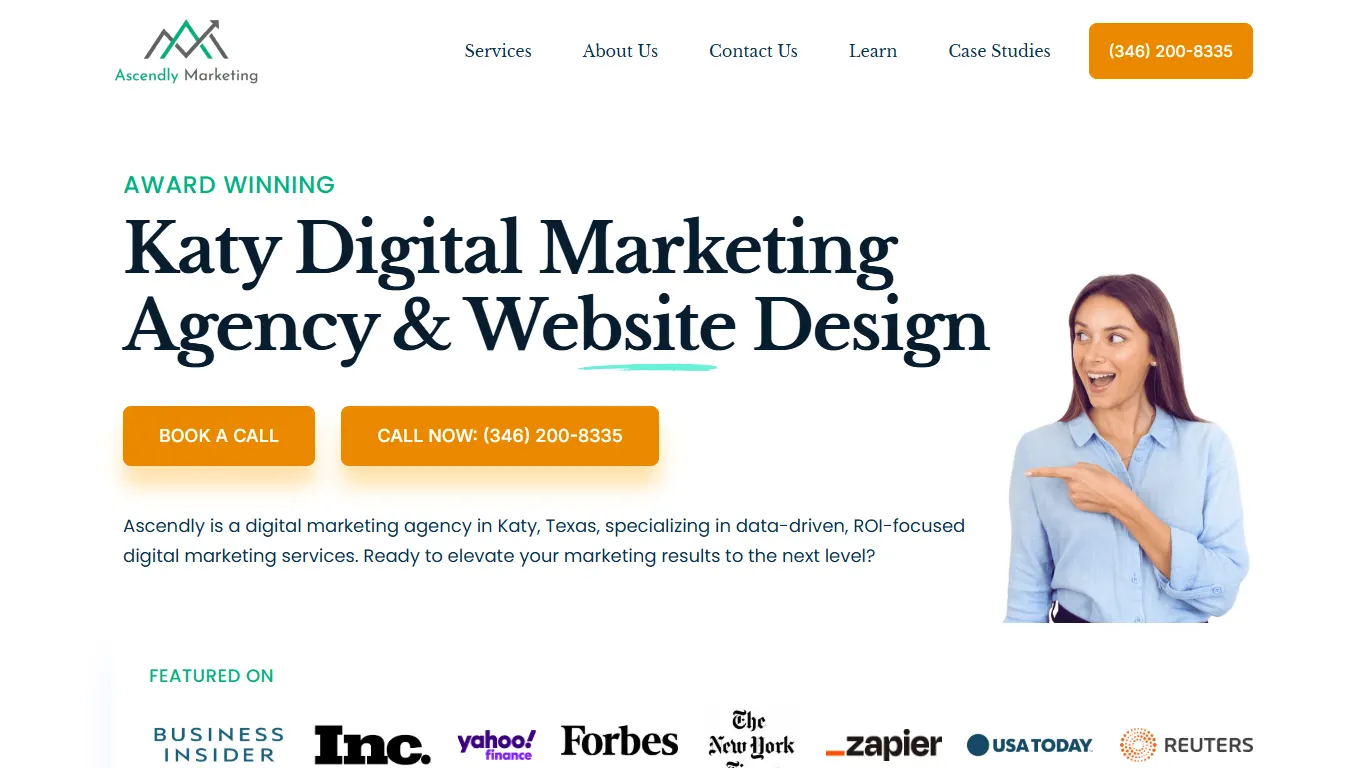 Ascendly Marketing homepage, an SEO agency in Katy, TX