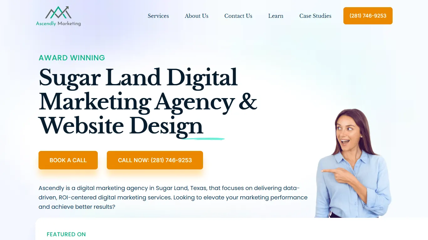 Ascendly Marketing homepage, an SEO agency in Sugar Land, TX