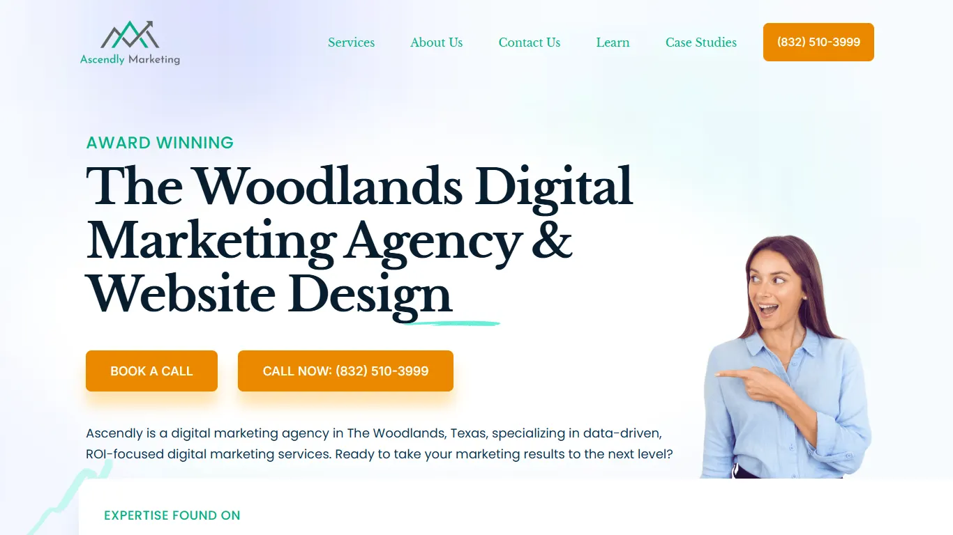 Ascendly Marketing homepage, an SEO agency in The Woodlands, TX