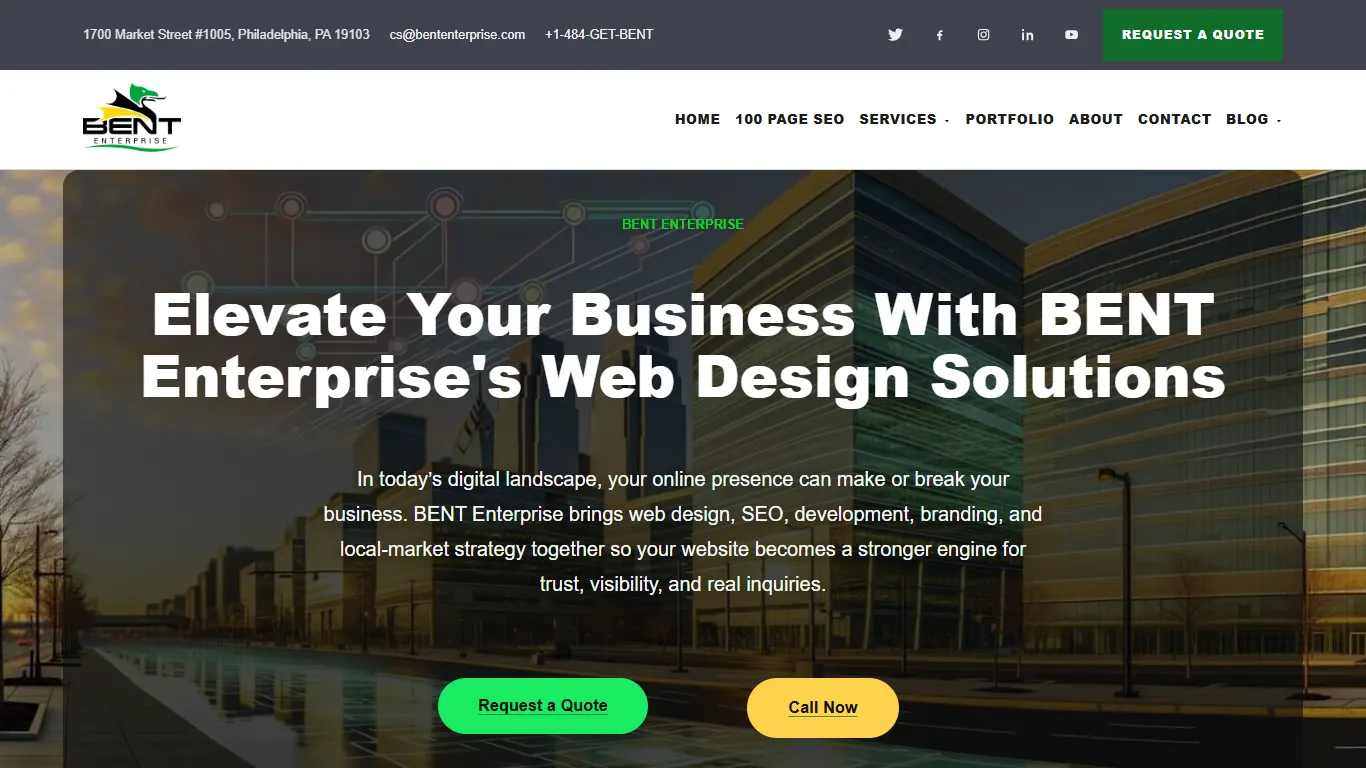 BENT Enterprise homepage, an SEO agency in Philadelphia, PA