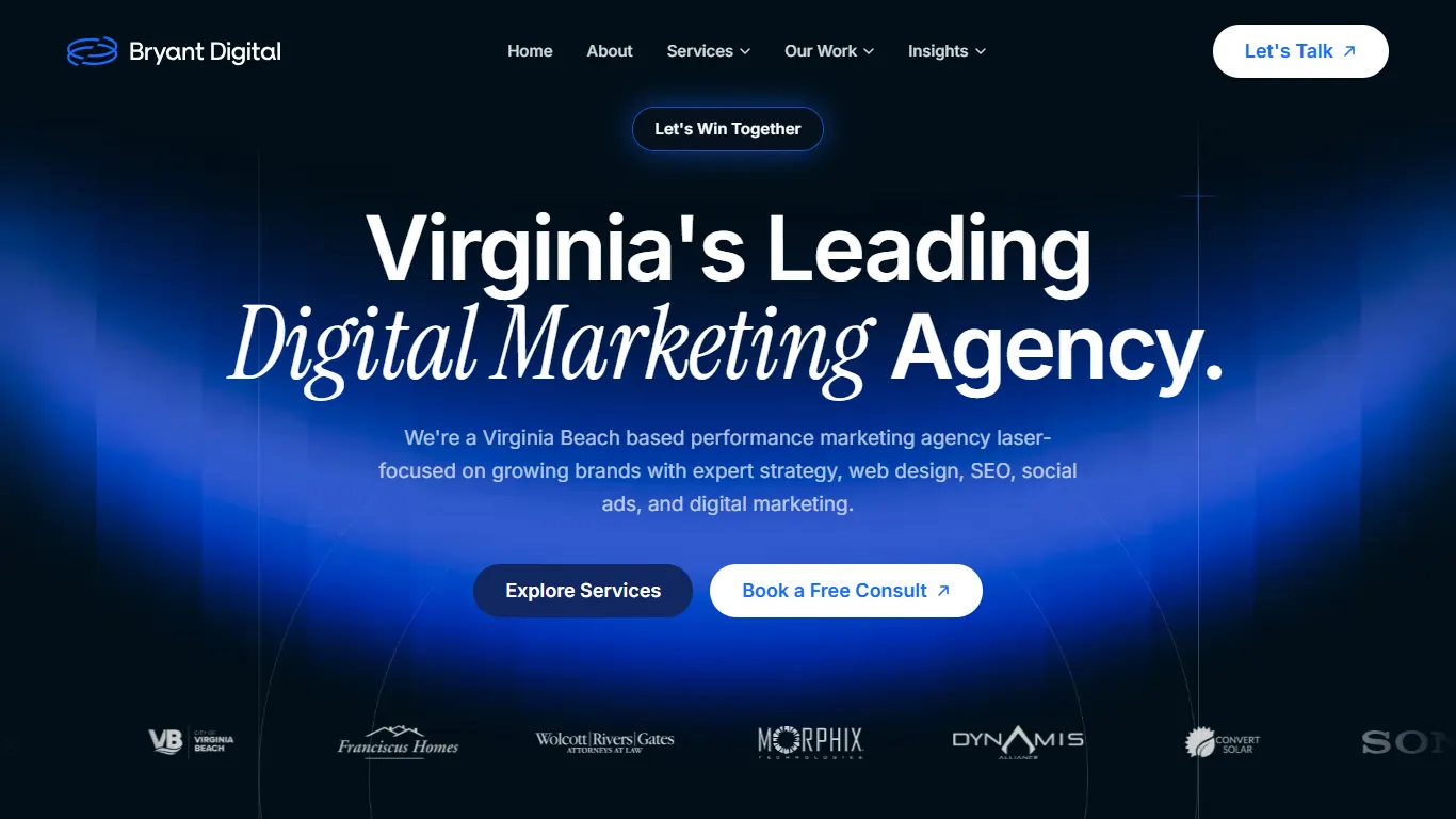Bryant Digital homepage, an SEO agency in Virginia Beach, VA