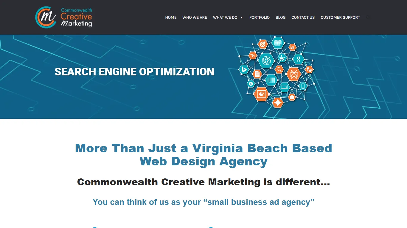 Commonwealth Creative Marketing homepage, an SEO agency in Virginia Beach, VA