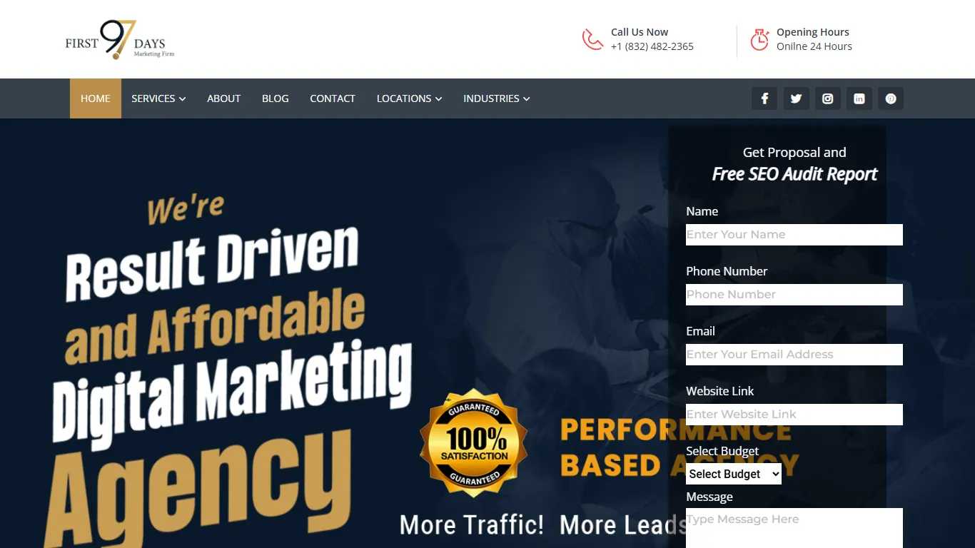First97days homepage, an SEO agency in The Woodlands, TX