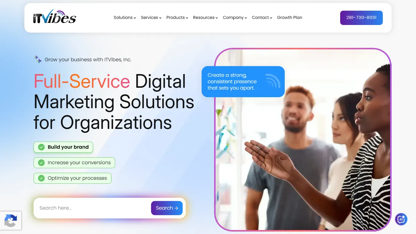 ITVibes homepage, an SEO agency in The Woodlands, TX