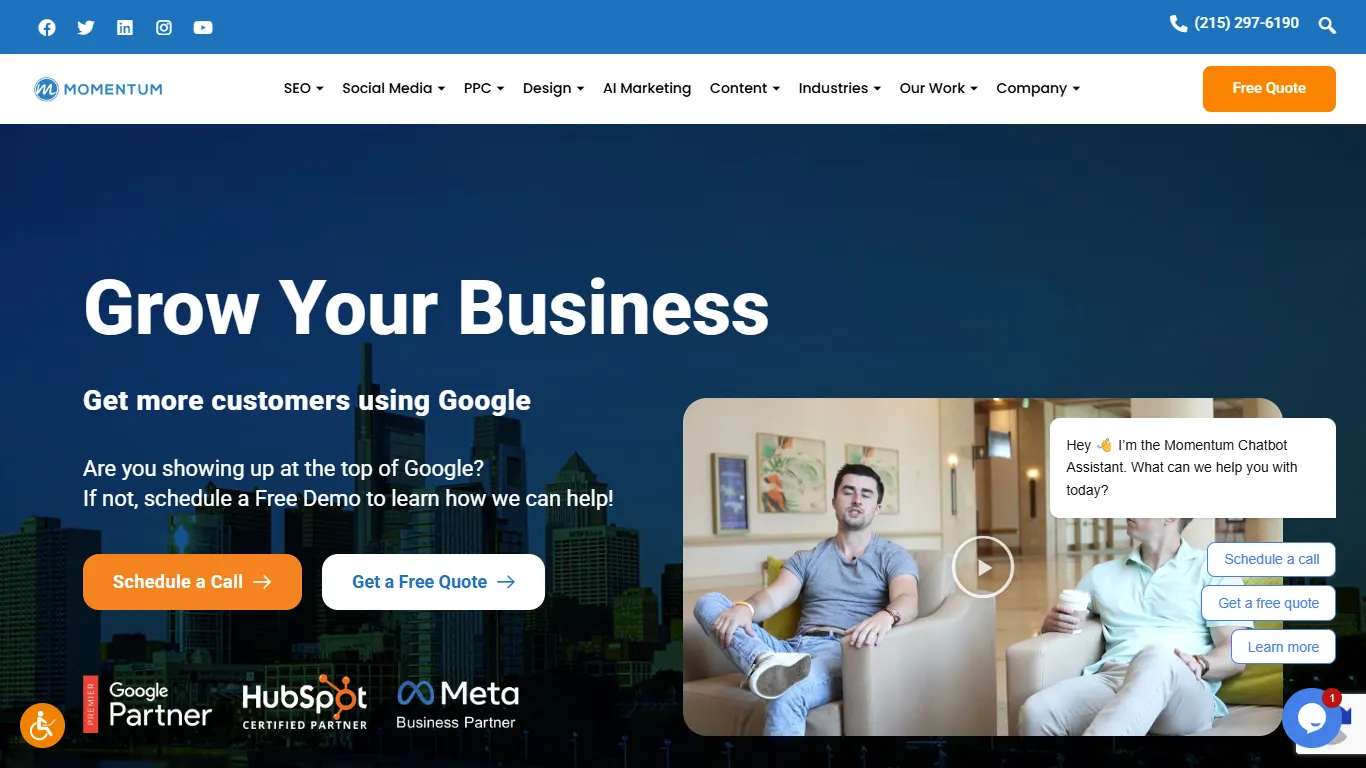 Momentum Digital homepage, an SEO agency in Philadelphia, PA