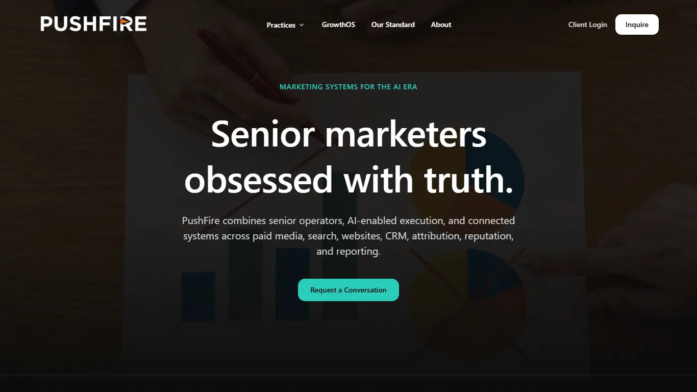 PushFire homepage, an SEO agency in Katy, TX