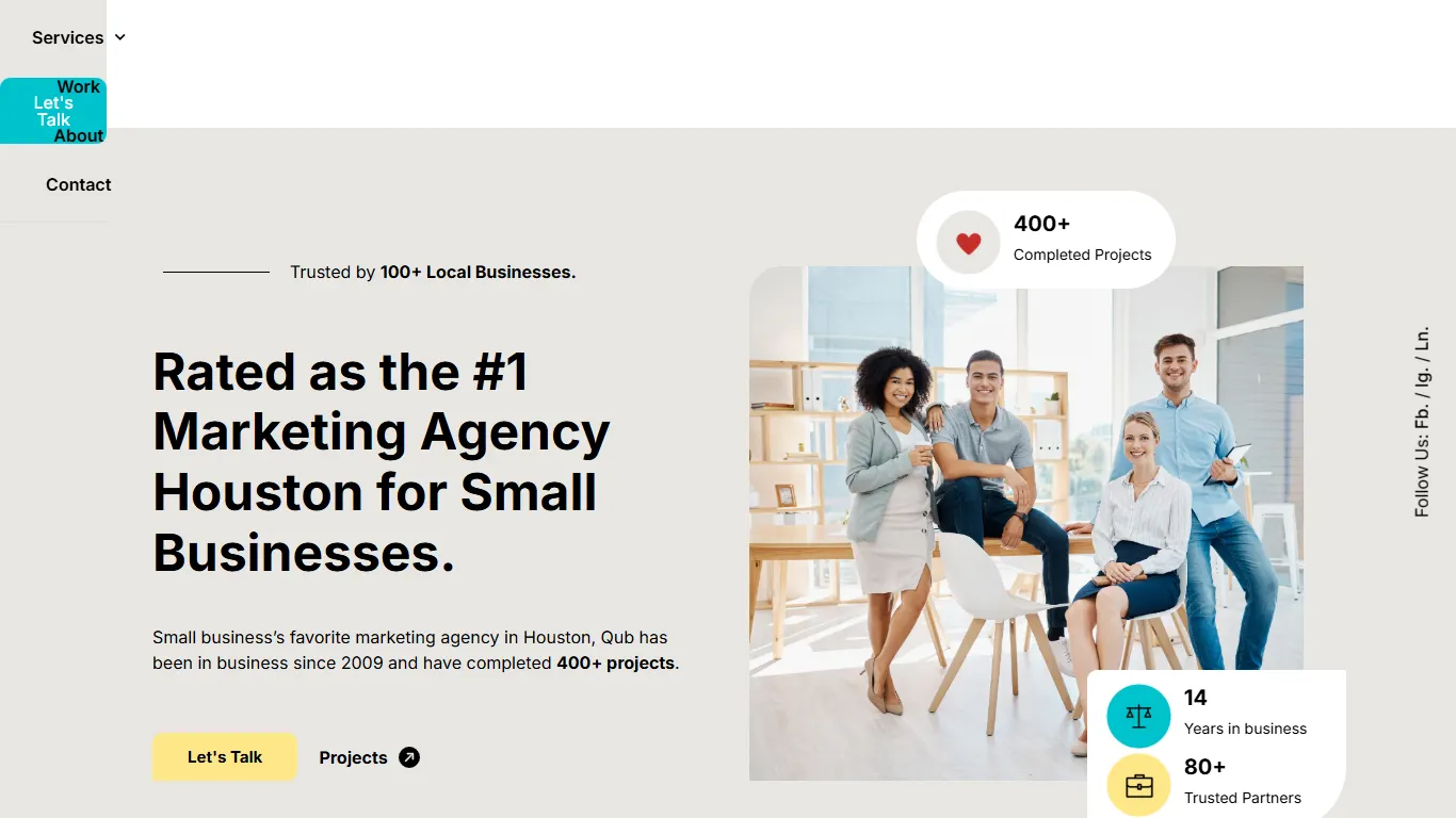 Qub Development homepage, an SEO agency in Sugar Land, TX