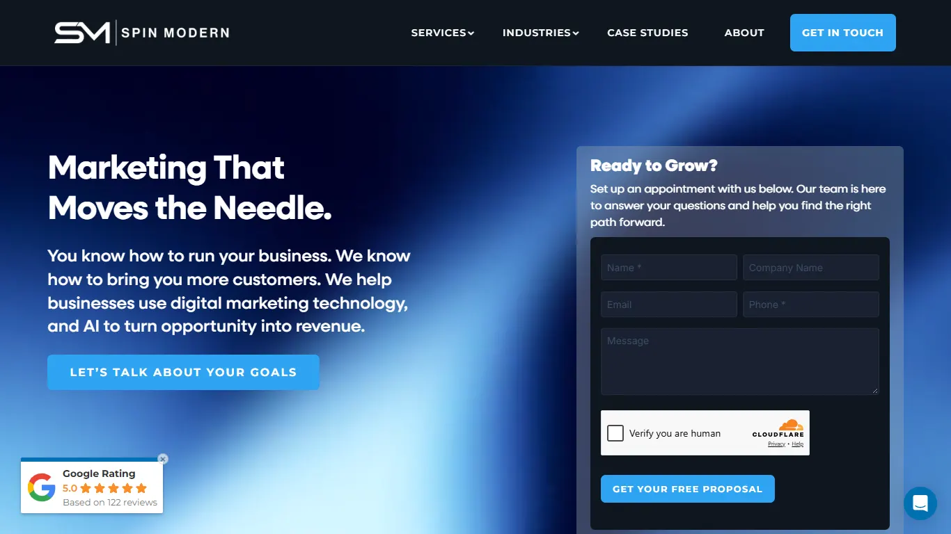 Spin Modern homepage, an SEO agency in Virginia Beach, VA