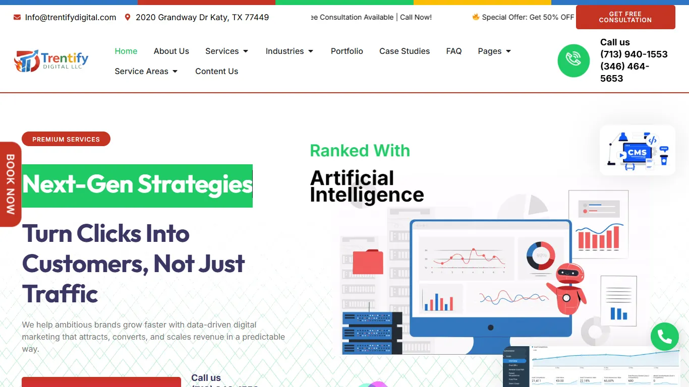 Trentify Digital homepage, an SEO agency in Katy, TX
